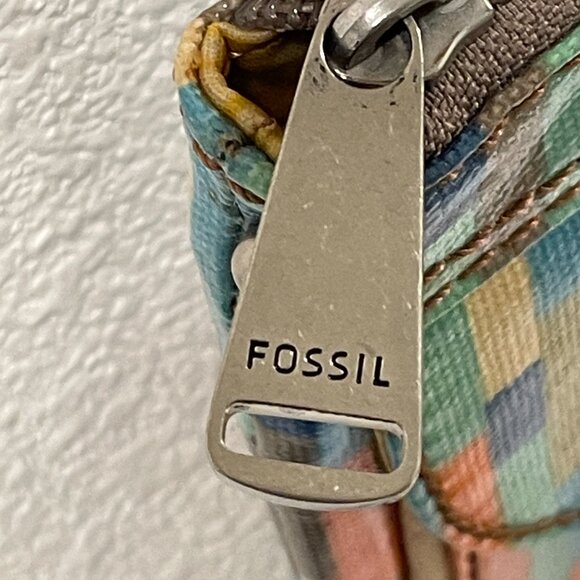 FOSSIL "Key-Per" Coated Canvas Crossbody Vintage Handbag Pockets, Multi "Stripe" - Picture 4 of 9